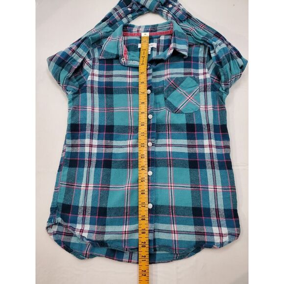 Tractr Long Sleeve Button Up Shirt Youth Medium Blue Plaid Pocket Pearl Snap - Picture 11 of 12